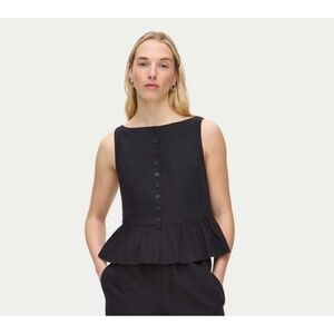 Aligne Penelope Black Linen Blend Button Front Peplum Top US 16